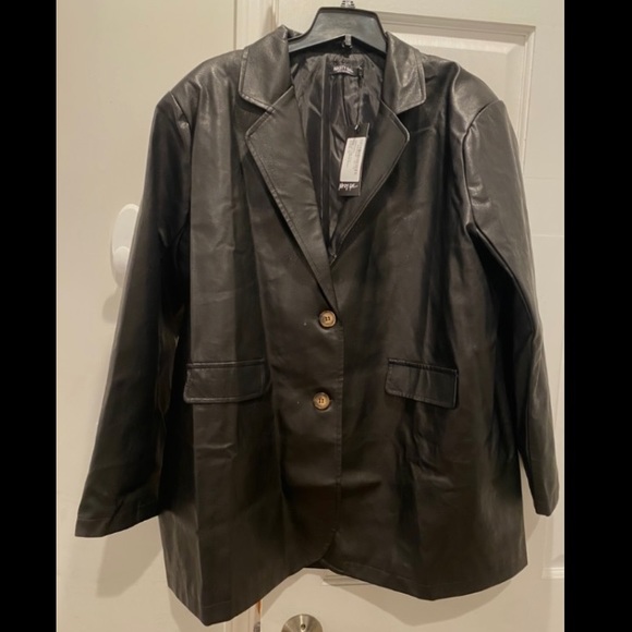 Faux Leather Longline Blazer - Picture 2 of 4